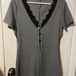 Elegant Gray Lace-Trimmed Nightgown